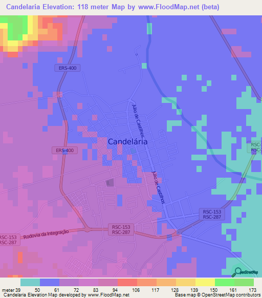 Candelaria,Brazil Elevation Map