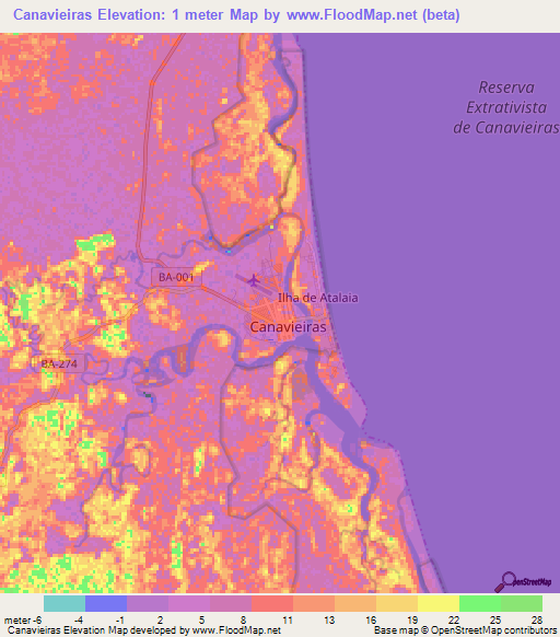 Canavieiras,Brazil Elevation Map