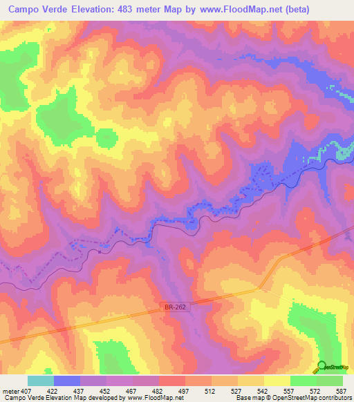 Campo Verde,Brazil Elevation Map