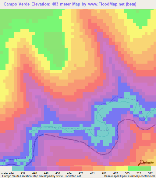 Campo Verde,Brazil Elevation Map