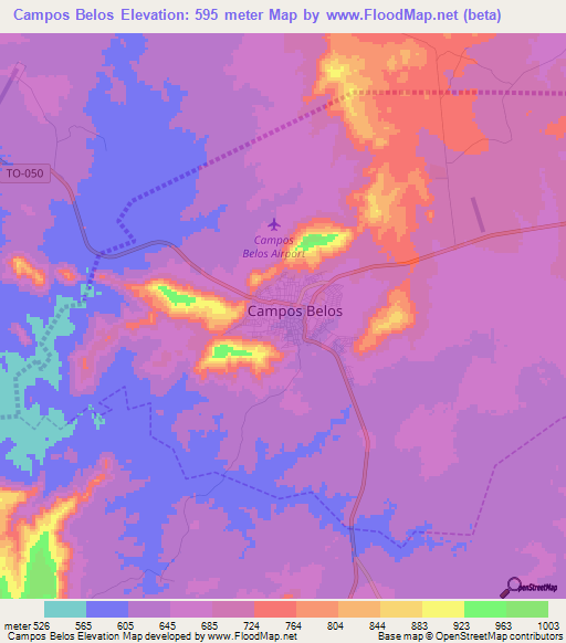 Campos Belos,Brazil Elevation Map