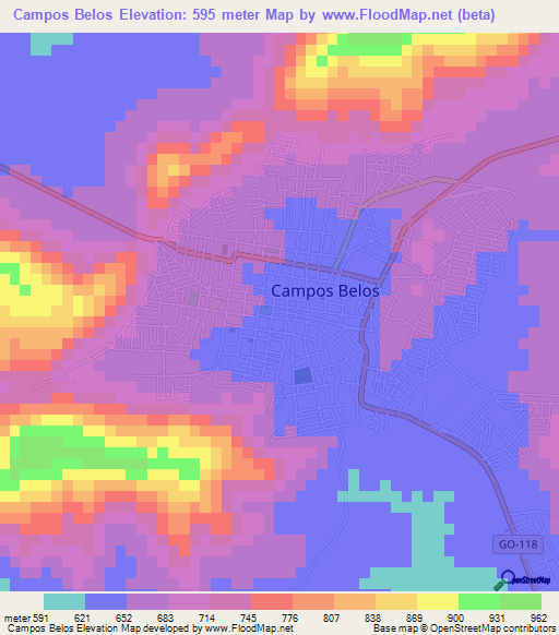 Campos Belos,Brazil Elevation Map