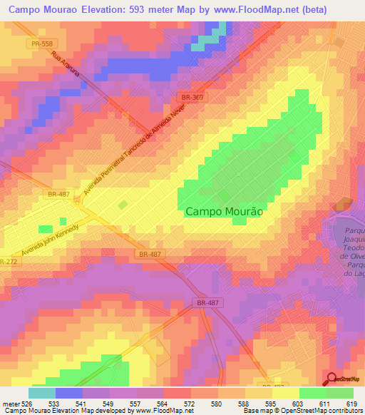 Campo Mourao,Brazil Elevation Map