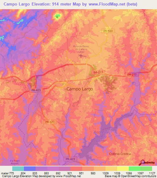 Campo Largo,Brazil Elevation Map