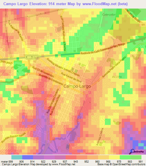 Campo Largo,Brazil Elevation Map