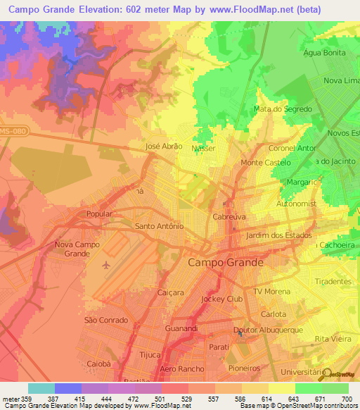 Campo Grande,Brazil Elevation Map