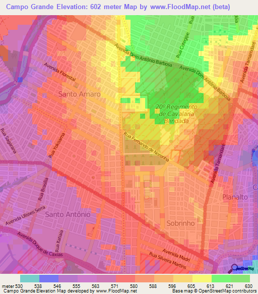 Campo Grande,Brazil Elevation Map