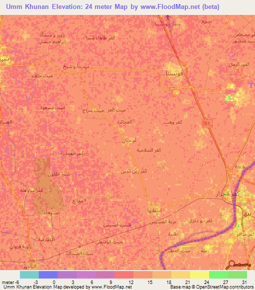 Umm Khunan,Egypt Elevation Map