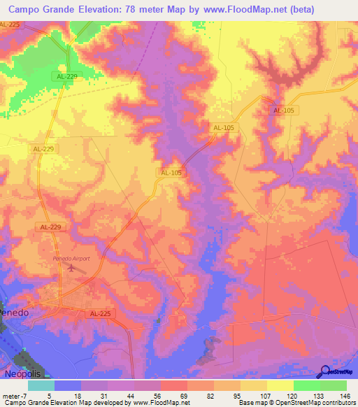 Campo Grande,Brazil Elevation Map