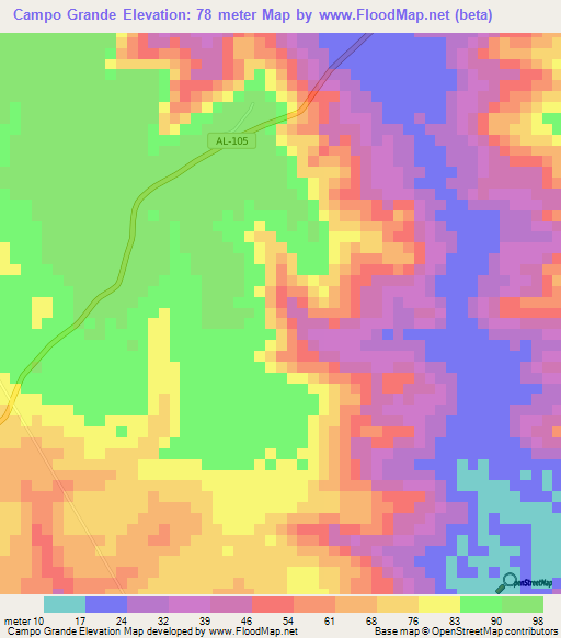 Campo Grande,Brazil Elevation Map