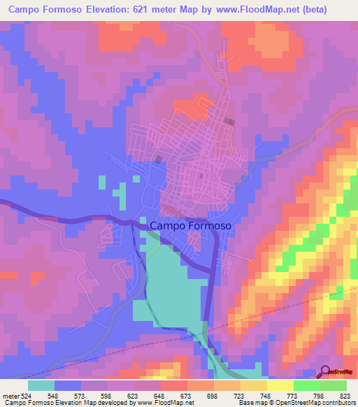 Campo Formoso,Brazil Elevation Map