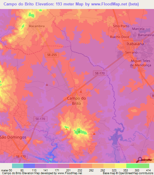 Campo do Brito,Brazil Elevation Map