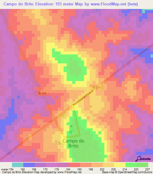 Campo do Brito,Brazil Elevation Map