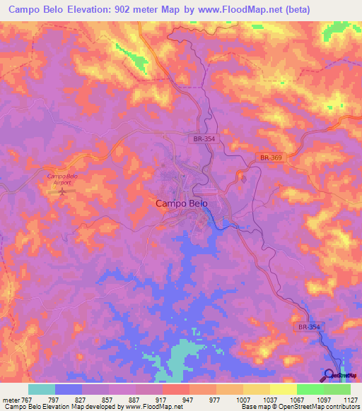 Campo Belo,Brazil Elevation Map