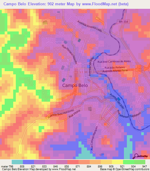 Campo Belo,Brazil Elevation Map