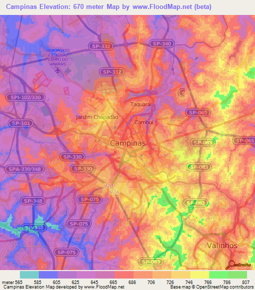 Campinas,Brazil Elevation Map