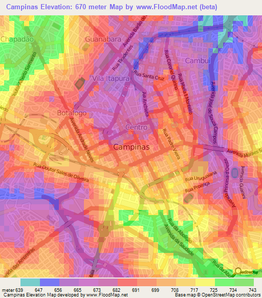 Campinas,Brazil Elevation Map