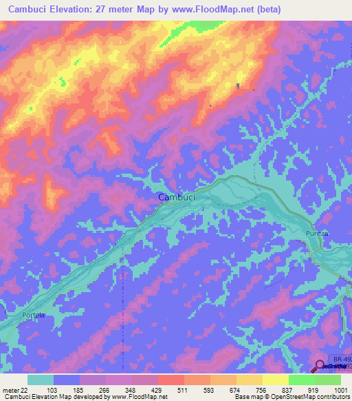 Cambuci,Brazil Elevation Map