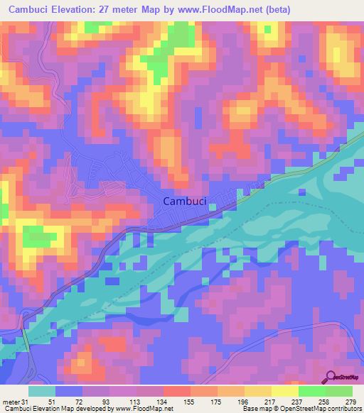 Cambuci,Brazil Elevation Map