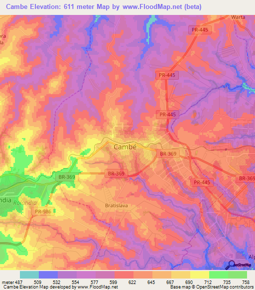 Cambe,Brazil Elevation Map