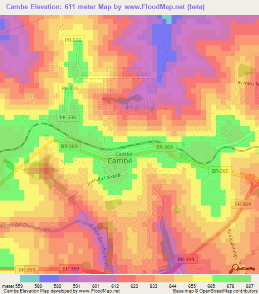 Cambe,Brazil Elevation Map