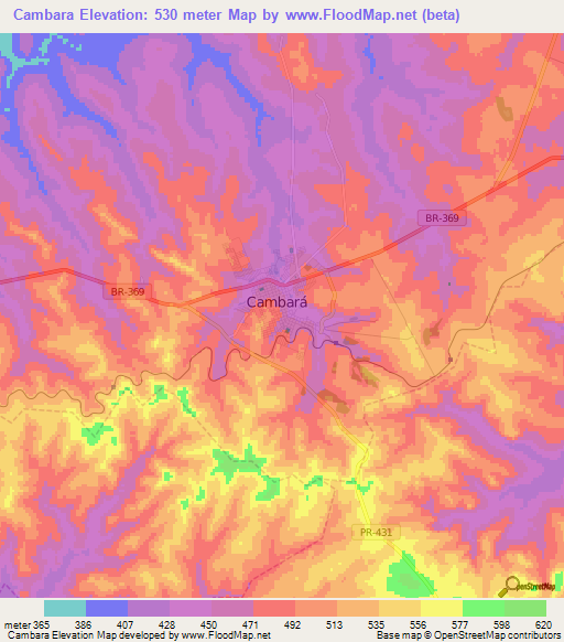 Cambara,Brazil Elevation Map