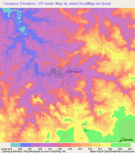 Camapua,Brazil Elevation Map