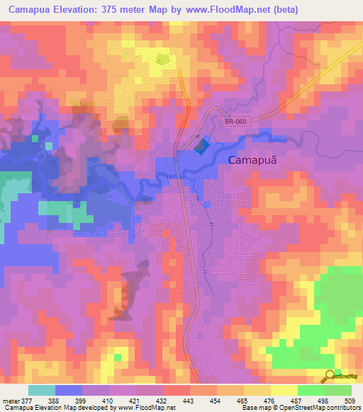 Camapua,Brazil Elevation Map