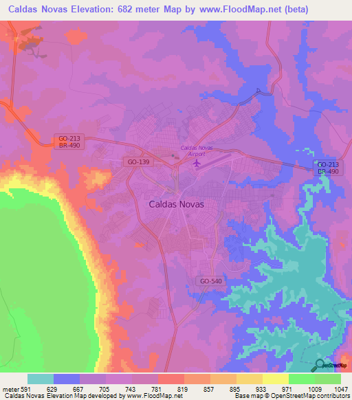 Caldas Novas,Brazil Elevation Map