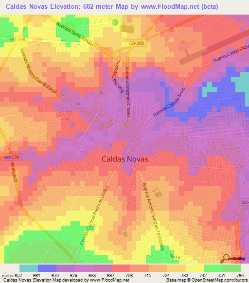 Caldas Novas,Brazil Elevation Map