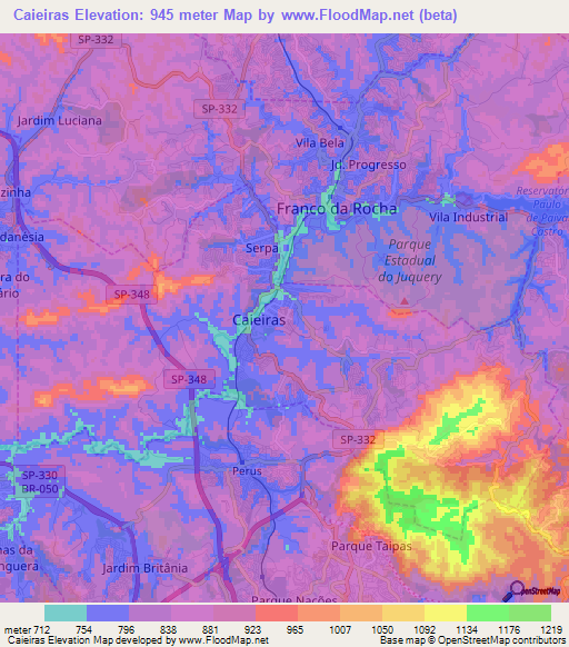 Caieiras,Brazil Elevation Map