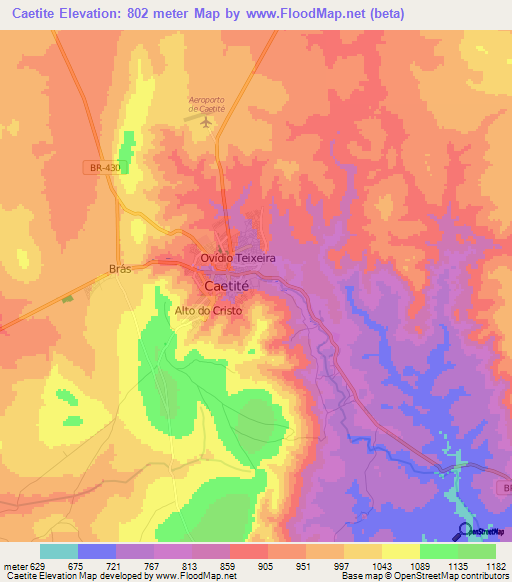 Caetite,Brazil Elevation Map