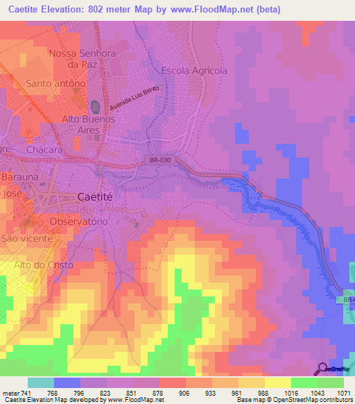 Caetite,Brazil Elevation Map