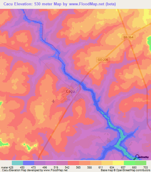 Cacu,Brazil Elevation Map