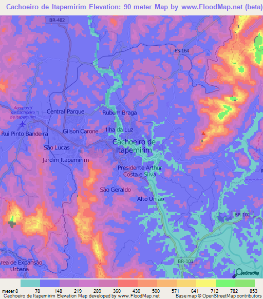 Cachoeiro de Itapemirim,Brazil Elevation Map