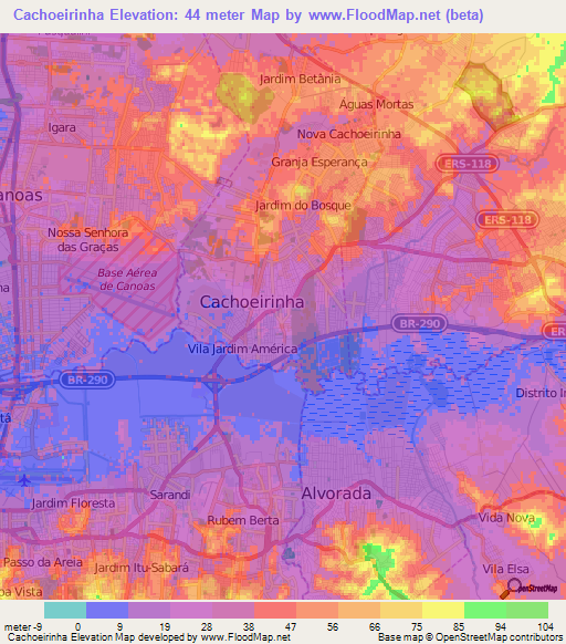 Cachoeirinha,Brazil Elevation Map