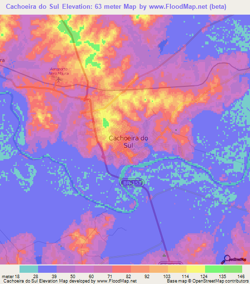 Cachoeira do Sul,Brazil Elevation Map