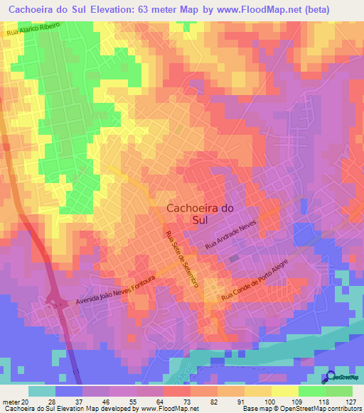 Cachoeira do Sul,Brazil Elevation Map