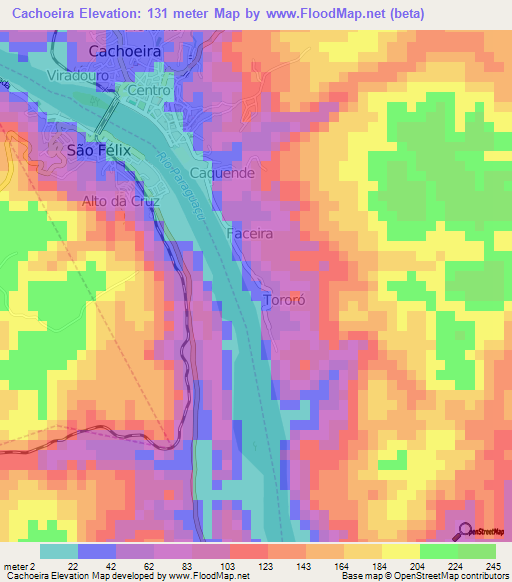 Cachoeira,Brazil Elevation Map