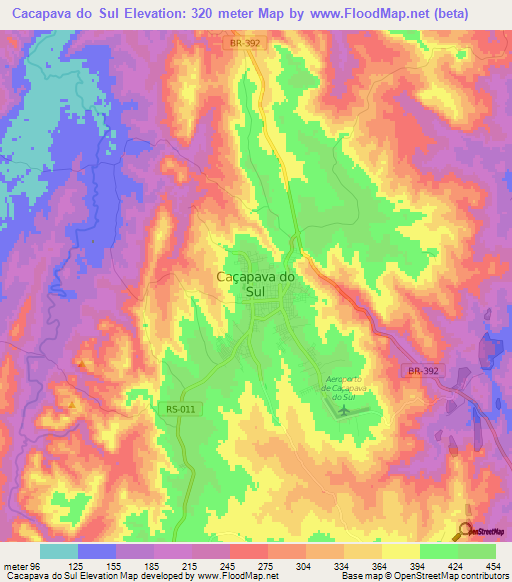 Cacapava do Sul,Brazil Elevation Map