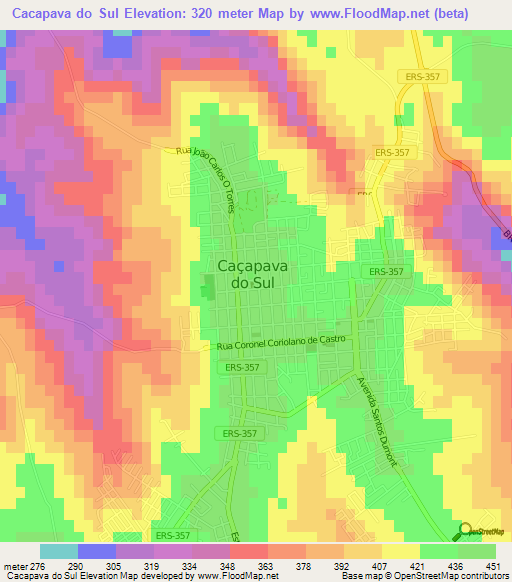 Cacapava do Sul,Brazil Elevation Map