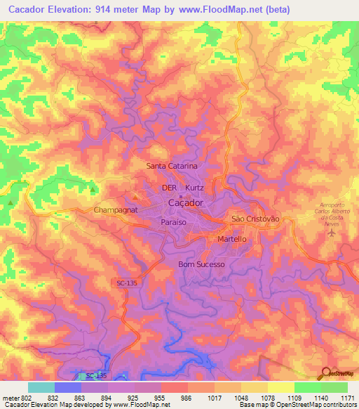 Cacador,Brazil Elevation Map