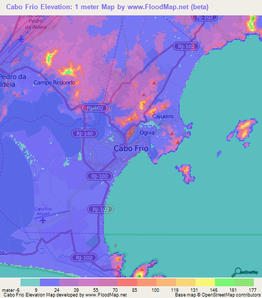 Cabo Frio,Brazil Elevation Map