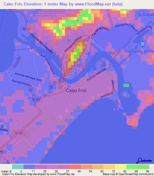 Cabo Frio,Brazil Elevation Map