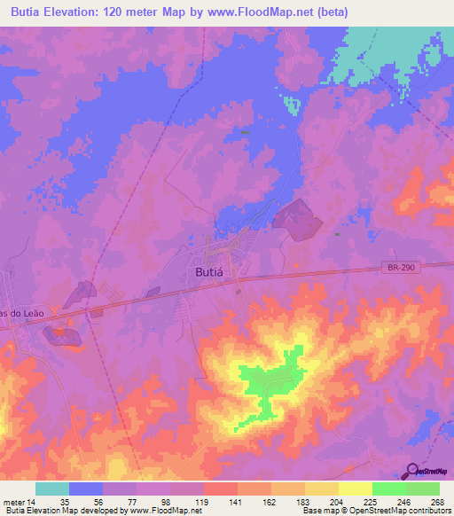 Butia,Brazil Elevation Map