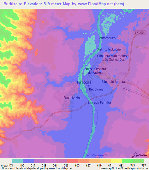 Buritizeiro,Brazil Elevation Map