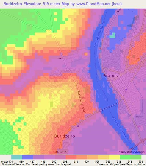 Buritizeiro,Brazil Elevation Map