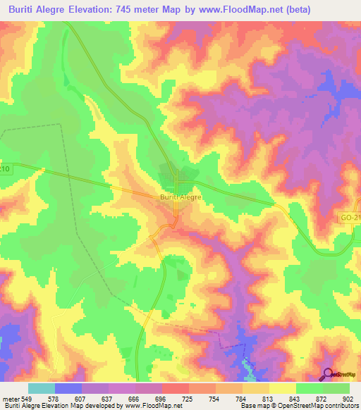 Buriti Alegre,Brazil Elevation Map