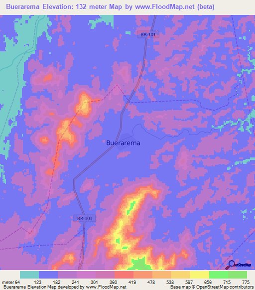 Buerarema,Brazil Elevation Map