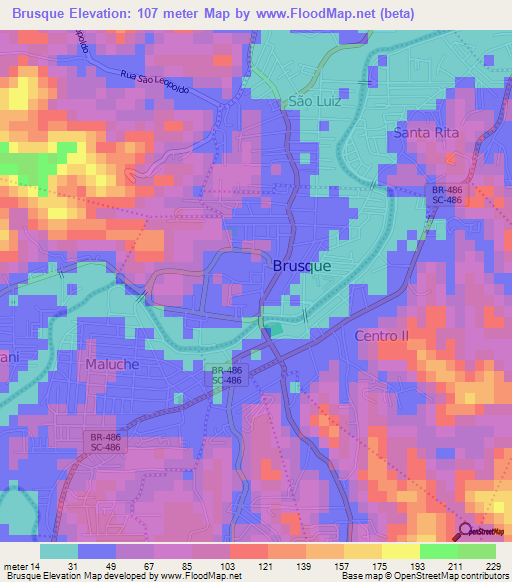 Brusque,Brazil Elevation Map